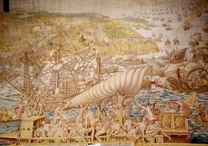 Keisari Kaarle V:n Tunisian valloitus: Goletten kotipaikka vuonna 1535. Yksityiskohta Willem de Pannemakerin kuvakudos (toiminut noin 1535-1554) 1554 Alcazar de Sevilla
