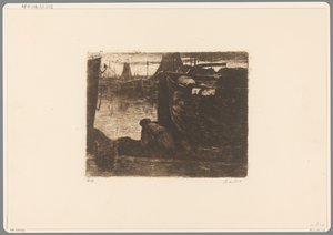 Mies sataman laiturilla Laiturilla (alkuperäinen nimi) tekijältä Willem de Zwart (signed by artist)