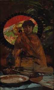 Tyttö japanilaisella päivänvarjolla, noin 1899