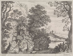 metsäinen maisema Italian maisemat (sarjan nimi) tekijältä Willem van Nieulandt (II)