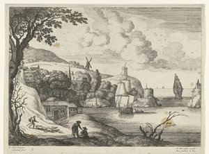 Kylä lahden rannalla Italian maisemat (sarjan nimi) tekijältä Willem van Nieulandt (II)