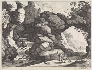 Maisema Hagarin ja Ismaelin kanssa Italian maisemat (sarjan nimi) tekijältä Willem van Nieulandt (II)