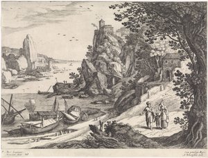Maisema Hagarin ja Ismaelin karkotuksen kanssa Italian maisemat (sarjan nimi) tekijältä Willem van Nieulandt (II)