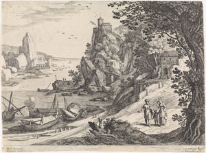 Maisema Hagarin ja Ismaelin karkotuksen kanssa Italian maisemat (sarjan nimi) tekijältä Willem van Nieulandt (II)