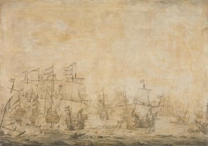 Taistelu hollantilaisten ja ruotsalaisten laivastojen välillä Soundissa, 8. marraskuuta 1658 tekijältä Willem van de Velde (I) (attributed to)