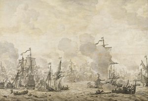 Jakso hollantilaisten ja ruotsalaisten laivastojen välisestä taistelusta Soundissa, 8. marraskuuta 1658 tekijältä Willem van de Velde (I)