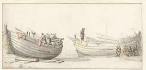 Tutkimus kahdesta kalastusveneestä hahmoilla tekijältä Willem van de Velde (II) (attributed to)