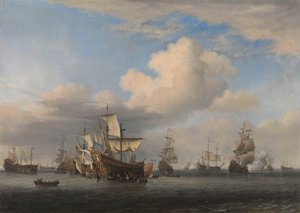 Vangittuja englantilaisia ​​aluksia neljän päivän taistelun jälkeen Vangitut alukset "Swiftsure", "Seven Oaks", "Loyal George" ja "Convertine" tuodaan Goereese Gatiin neljän päivän taistelun jälkeen, 11.-14. kesäkuuta 1666: jakso toisesta Englannin-Hollann