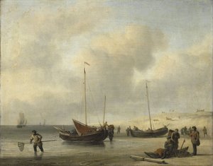 Kalastusveneet rannalla (ranta, kalastusmakun purku) tekijältä Willem van de Velde (II)
