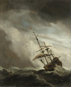 Laiva aavalla merellä, jota ryöppy, niin sanottu puuska, riepottelee, 1680.