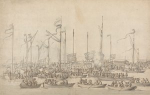 Juhla Thamesilla lähellä Whitehallia tekijältä Willem van de Velde the Elder