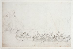 Hollantilaisten tai englantilaisten ja barbaarimerirosvojen välinen venetaistelu, n. 1675 (liitu).
