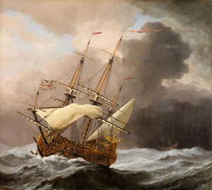 Englantilainen laiva Hampton Court in a Gale, 1678-80.