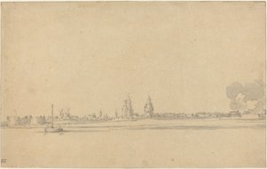 Näkymä hollantilaiseen kaupunkiin (Delft?) tekijältä Willem van de Velde the Younger