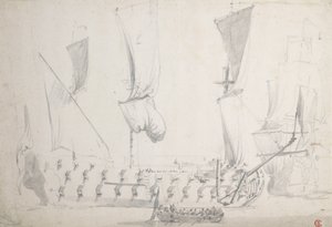 Englantilainen nelosluokka kevyessä ilmassa, noin 1681 (grafiitti, harmaa tussi)