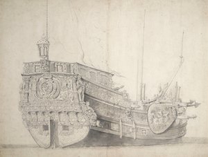 Muotokuva hollantilaisen prinssin jahdista, n.1660 (grafiitti, harmaa tussi) tekijältä Willem van de the Elder Velde