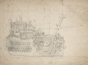 Ranskalaisen kaksikerroksisen aluksen muotokuva tekijältä Willem van de the Elder Velde