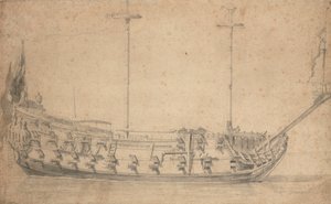 Muotokuva englantilaisesta neljännen luokan miehestä, noin 42 tykkiä, noin 1675 (lyijykynä, pesu). tekijältä Willem van de the Elder Velde