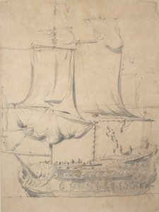Muotokuva englantilaisesta kolmannen luokan miehestä, noin 1685 (grafiitti, harmaa tussi) tekijältä Willem van de the Elder Velde