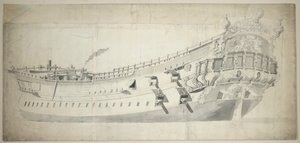 Muotokuva "Charles Galley", noin 1676 (grafiitti, harmaa pesu). tekijältä Willem van de the Elder Velde