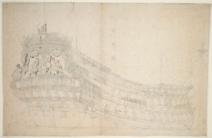 Muotokuva "Hollandia"-aluksesta, noin 1666 (offset, harmaa pesu). tekijältä Willem van de the Elder Velde