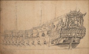 Muotokuva "Mountagu", noin 1661 (grafiitti, harmaa tussi). tekijältä Willem van de the Elder Velde