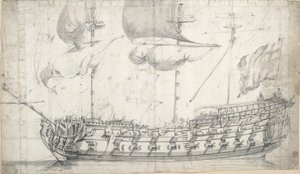Tiikerin muotokuva (1678), noin 1681 (grafiitti, harmaa tussi). tekijältä Willem van de the Elder Velde