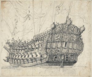Tiikerin muotokuva (1678), noin 1681 (grafiitti, harmaa tussi). tekijältä Willem van de the Elder Velde