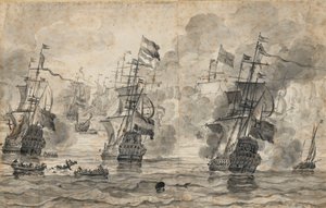 Scheveningenin taistelu 31. heinäkuuta 1653: taistelun viimeinen sola. tekijältä Willem van de the Elder Velde
