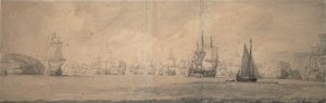 Hollantilaiset intialaisalukset purjehtimassa kohti Bok op Raaa (Bjaelkero), 25. elokuuta-4. syyskuuta 1665. tekijältä Willem van de the Elder Velde