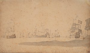 Hollannin laivasto makaa, luultavasti toukokuussa 1672, noin 1672 (grafiitti, harmaa pesu). tekijältä Willem van de the Elder Velde