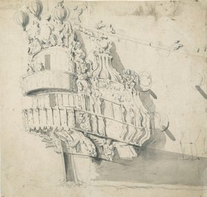 Hampton Court -aluksen perä, noin 1685 (grafiitti, harmaa pesu). tekijältä Willem van de the Elder Velde