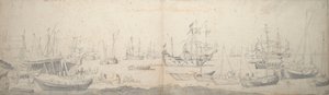 Weyschuits, Texelissä sijaitseva kaagin ja hollantilaisen sotalaivan miehistö. tekijältä Willem van de the Elder Velde