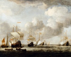 Hollantilainen laivasto ankkuroimaan tuulessa tekijältä Willem van de the Younger (attr.to) Velde