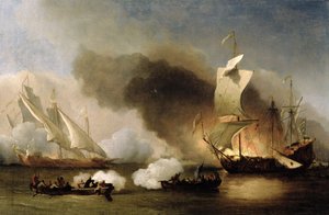 Toiminta Barbary Coastin edustalla keittiöiden ja englantilaisten laivojen kanssa, n. 1695 (öljy kankaalle)