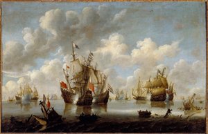 Taistelu Pohjanmerellä 1600-luvulla Willem van de Velde le Jeunen (1633-1707) maalaus
