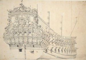 Ranskalaisen kaksikerroksisen aluksen muotokuva. Rakennettu Hollannissa 1666-1667, noin 1667 (grafiitti, harmaa pesu).