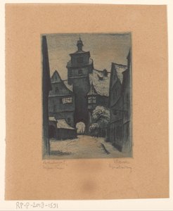 Näkymä Weisserturmille Rothenburg ob der Tauberissa Rothenburg o. T. Weisserturm (otsikko esineessä) tekijältä Willi Foerster (signed by artist)