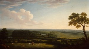 Laaja metsäinen maisema, josta on kaukainen näkymä kaupunkiin (öljy) tekijältä Joseph Mallord William Turner
