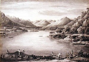 Chatelinin ja Masonin kaivertaman näkymä Ullswaterin päällikköstä Patterdaleen tekijältä William (after) Bellers