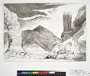 Väärentäjien ympyrä: Dante ja Virgil peittävät nenänsä hajun takia, Inferno, Canto XXIX, kuvitus Dante Alighierin jumalallisesta komediasta tekijältä William (after) Blake