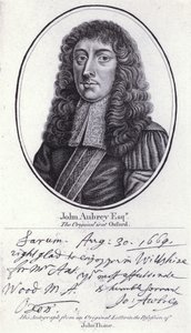 John Aubrey, englantilainen antikvaari, luonnonfilosofi ja kirjailija (kaiverrus) tekijältä William (after) Faithorne