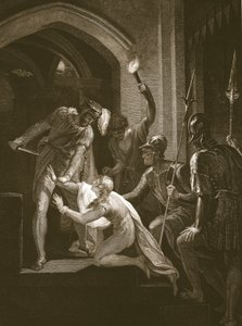 Death of Arthur, kaiverrettu J. Fittler, kuvitus David Humen "The History of England", pub. kirjoittanut R. Bowyer, Lontoo