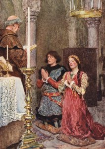 Shakespearen Romeo ja Julia: näytös II, kohtaus VI (värilitografia).