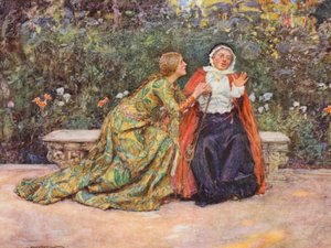 Shakespearen Romeo ja Julia: näytös II, kohtaus V (värilitografia).