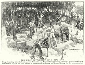 Uuden kaupungin ensimmäinen asutuspaikka (litho) tekijältä William (after) Hatherell