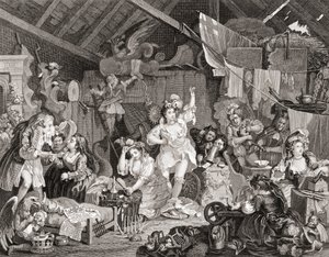 G Presburyn kaiverrus, The Works of Hogarth julkaisi Lontoossa 1833 (b/w kaiverrus) kävelevät pelaajat harjoittelemassa navetassa