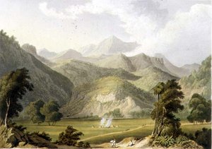 Approach to the Bore Ghaut, everstiluutnantti Johnsonin maalauksesta, kaiverrus T. Fielding ja värittänyt J.B. Hogarth (litho) tekijältä William (after) Westall
