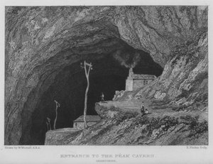 Sisäänkäynti Peak Caverniin, Derbyshire (kaiverrus) tekijältä William (after) Westall