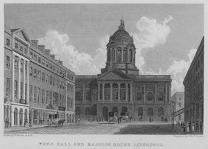Town Hall ja Mansion House, Liverpool (kaiverrus) tekijältä William (after) Westall